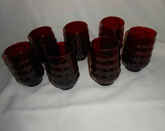 7 Vintage Ruby Red Glass Tumbler Lot H Drinking Glasses
