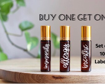 BOGO --> 10ml Essential Oil Roller Bottle Labels with Cursive or Plain Font Options - 10 Labels -32 Color Options - labels only