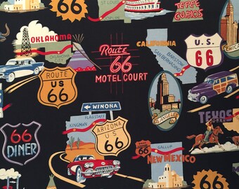 Route 66 Fabric, Highway 66 Fabric, Fabric by the yard, Fat Quarter, Quilting Fabric, Apparel Fabric, 100% Cotton Fabric, T-7