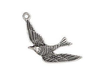 Bird Charm, Silver Bird, Silver Charm, Bird in Flight, Flying Swallow, 29x22mm, 2 each D705