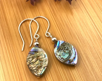 Abalone Sterling Earrings, Abalone Teardrop Earrings, Abalone Silver Earrings, Abalone Drop, Abalone Shell ,Abalone Dangle, Sea Shell