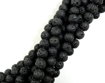 Black Lava Beads, Round, 6mm (6.6mm), 15 Inch, Full strand, Approx 61 beads, Hole 1 mm (300054019)