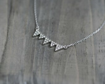 Rhinestone Triangles Necklace with Sterling Silver Plated / Simple Geometric