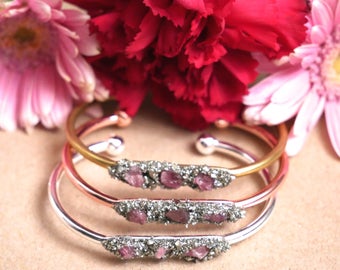 Pink Tourmaline Bangle | Pink Tourmaline Cuff | Gemstone Bangle | Gemstone Bracelet | Pink Bracelet | Pink Cuff | Pink Bangle