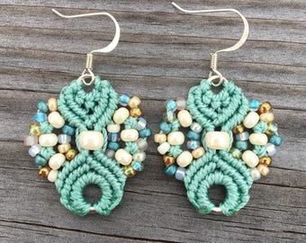 Micro-Macrame Earrings. Beaded Earrings. Macrame Earrings. Pastel Knotted Earrings. Boho Fashion. Statement Jewelry. Boutique Fashion.