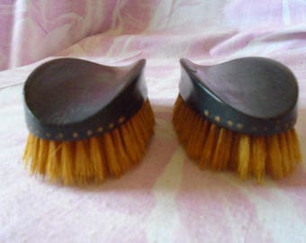 Vintage Pair of Gentleman's Brushes, Made of Real Ebony, Natural Bristle, 1920s