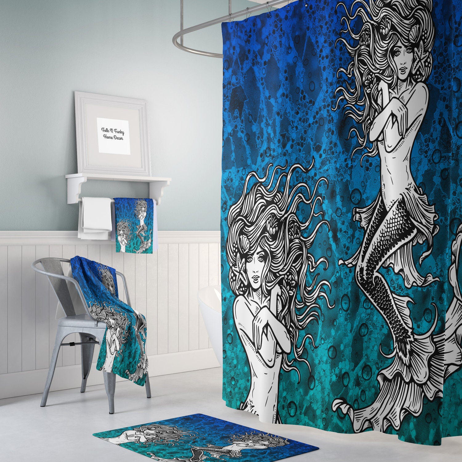 Mermaid Shower Curtain Bath Mat Towels Bathroom Set