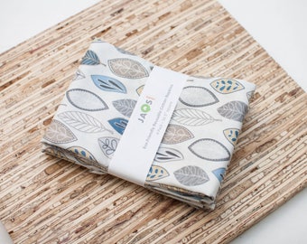Large Cloth Napkins - Set of 4 - (N5614) - Neutral Blue Leaves Modern Reusable Fabric Napkins