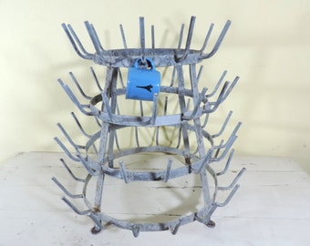 Vintage Bottle Drying Rack/French Vintage Bottle Rack/French Vintage Herisson/Bottle Drying Rack/Galvanized Metal Rack