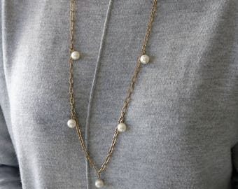 Pearl Gold necklace - Long Pearl Necklace - Vintage Pearl Necklace