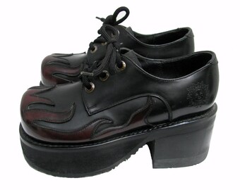 Vintage Platform Shoes Womens Flame Leather Welt Sole Club Kid Stacks Wms U.S. Size 5