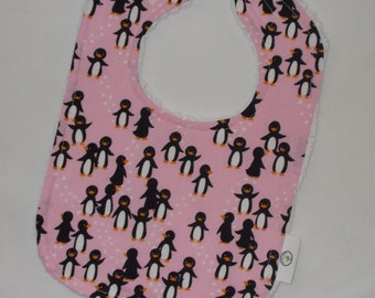 Pink Silly Chilly Penguins Chenille Bib - SALE