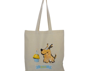Personalized Birthday Dog Tote Bag with Birthday pup & cupcake design