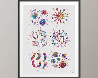 Bacteria Watercolor Print Medical Art Wall Art Bioscience Microbiology Virus Art Abstract Biology Bacteriophage Microscopy Science Decor-231