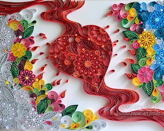 Quilling Quilling wall art Quilling art Quilling paper art Heart Quilling heart Love Works Wonders Handmade Gift Framed Decor