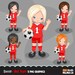 Soccer clipart. Sport graphics, girls soccer player characters, planner stickers, commercial use, kids, scrapbooking, embroidery, chores