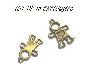 Set of 10 charms child heart bronze (T05)