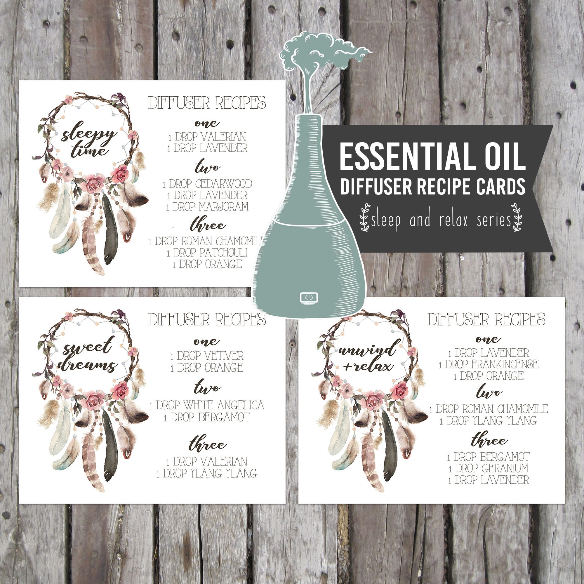 3 Printable Essential Oil Diffuser Recipe Cards Diffuser