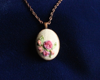 Silk Ribbon Embroidered Necklace