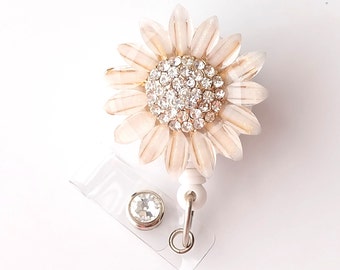 Gold Sunflower Bling - Pretty Badge Holder - Bling Badge Reel - Stylish ID Badge Clip - Nurse Jewelry - Teacher Gift - RN Badge BadgeBlooms