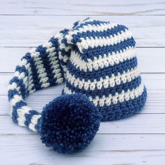 Newborn Blue & Cream Striped Elf Hat Newborn Blue & Cream Striped Elf Hat