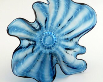 Hand Blown Glass Bowl in Aqua Blue, Decorative Table Accent and Home Decor Accessory, Small Art Glass Bowl, Modern Sculptural Glass Art