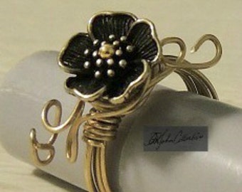 Sweet, Sweet Sakura Flower Brass Wire Wrapped Ring Size 7. Free Shipping within US
