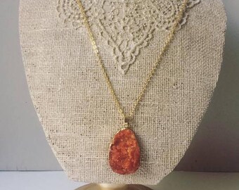 Necklace with Brick color druzy