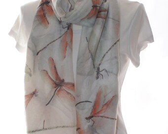 Cream dragonfly Scarf shawl, Beach Wrap, Cowl Scarf, cream dragonfly print scarf, cotton scarf, gifts for her
