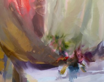 Contemporary art, Abstract oil painting, Flower painting Abstract artwork floral painting, Red oil art