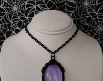 Purple Skeleton Leaf Pendant, Very Minor Flaw Read Description