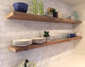 HEAVY-DUTY RECLAIMED Wood Floating Shelves + Steel Brackets Made to Order