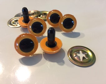15mm Orange and Black Round Craft Eyes~3 pairs