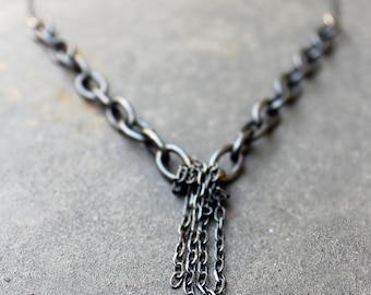 Black Silver Necklace,Finge Necklace, Sterling SilverNecklace, Oxidized Sterling Silver, Black Jewelry, Oxidized Silver Necklace, Rustic