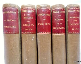 1860s Vtg Erckmann Chatrian 5 Rare collectible BOOKS circa 1860 5 volumes by Erckmann Chatrian in original french language SZ/543