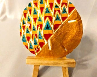 Design painted on Sandoller, with easel