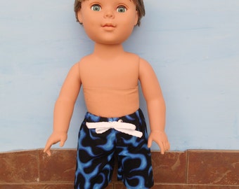 18 Inch Boy Doll Clothes, Swim Trunks, Boardshorts, Blue Flame shorts, Boy Doll Swim Suit, Summer Doll Clothes