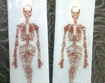 Mermaid skeleton earrings burned glass mermaids fused glass mermaid day of the dead sugar skull Mermaid skeleton earrings skull jewelry skul