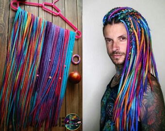 Set of wool DE dreads rainbow double ended dreadlocks by Alice Dreads