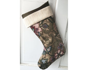Elegant Victorian Christmas Stocking - Brown Jacobean Modern Heirloom Holiday Decor
