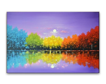 Original painting, Colorful trees painting, original art, contemporary artwork, abstract landscape, large canvas art wall decor