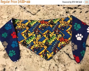 ON SALE Tie-on Dog Bandana in Superman and Pawprints - XSmall/Small/Medium/Large/XLarge