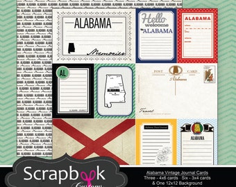 Alabama Journal Cards. Digital Scrapbooking. Project Life. Instant Download.