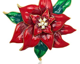 Swarovski Element Crystals Poinsettia Brooch Pin