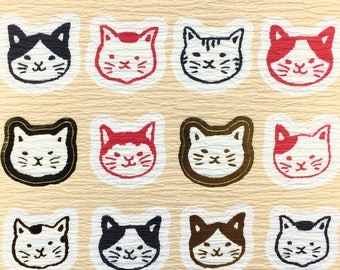 Cat Stickers - Cute Stickers - Japanese Washi Paper Stickers - Chiyogami Paper Stickers (S275)