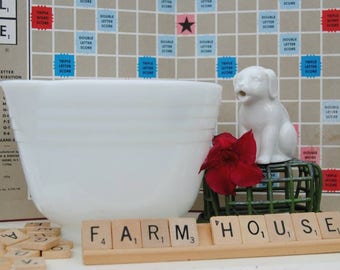 Milk glass mixing bowl with pour spout