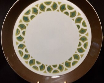 Mikasa Duplex by Ben Seibel Penthouse Pattern #2503 Platter 12.5" Chop Plate Brown Banded Raised Rim Green/ Blue