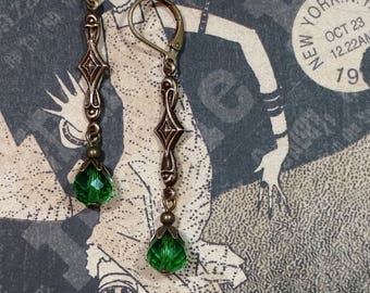 Green Flapper Earrings - Art Deco Jewelry - Art Deco Earrings - Miss Fisher - 1920s Jewelry - Bridesmaid Jewelry - Womens Jewelry