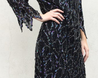 Dazzling 1980s does 1920s Disco Silk Sequin Beaded Dress