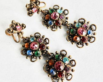 Art Deco Fruit Salad Rhinestone Earrings